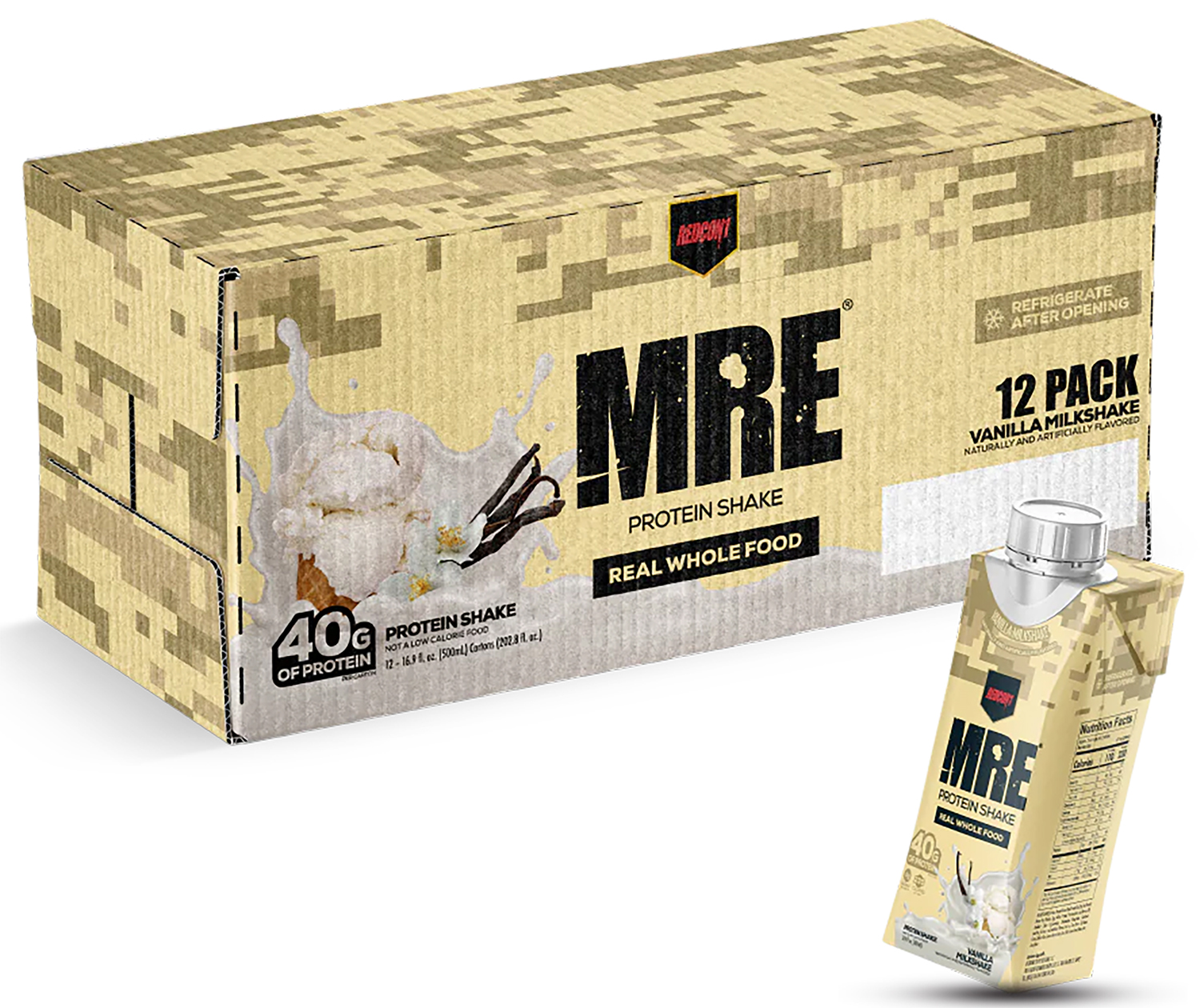 Redcon1 RC1MRERTDVM12 MRE Ready to Drink Vanilla Milkshake 12 Pack | 810044572544