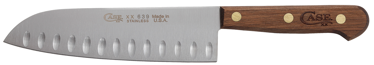 Case 07322 Santoku  7 Inch Fixed Plain Mirror Polished TruSharp SS Blade, Walnut Handle | 021205073224