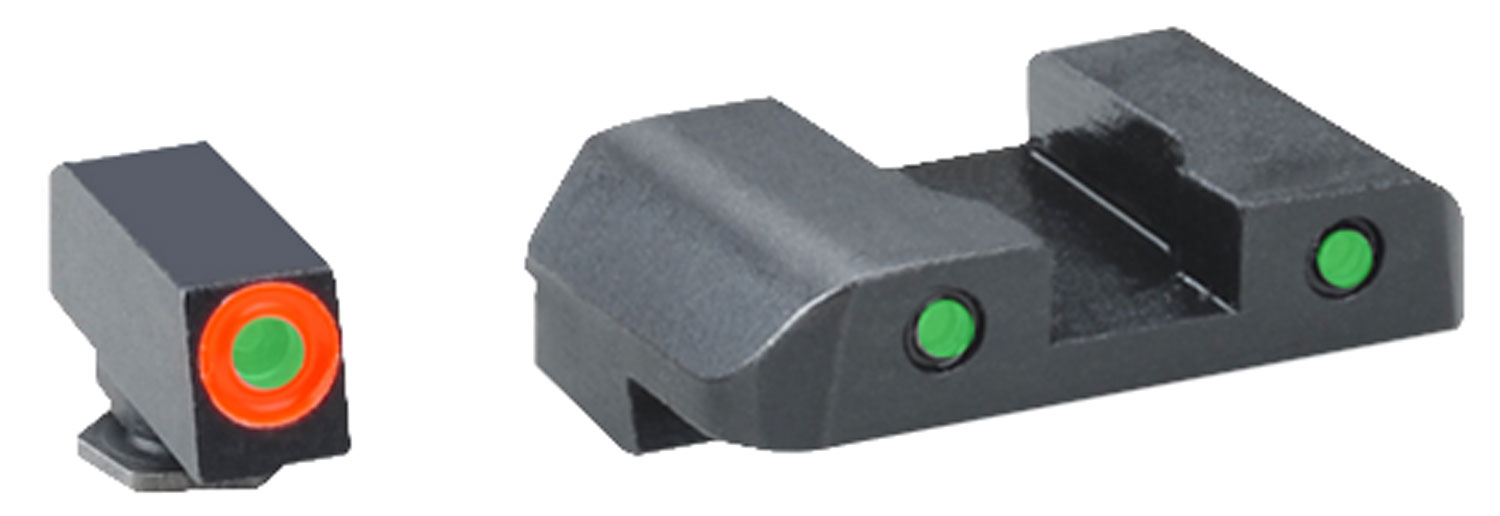 AmeriGlo GL446 Spartan Operator Set Set Tritium Green w/Orange Outline Green with Black Frame Compatible w/Glock 17/19/22/23/24/26/27/33/34/35/37/38/39 Gen1-4