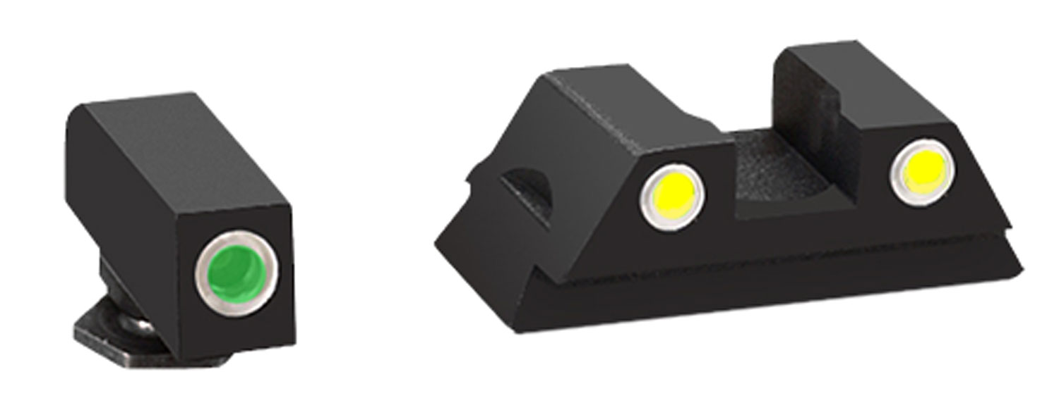 AmeriGlo GL431 Classic 3-Dot Night Sights Tritium Green w/White Outline, Yellow w/White Outline, Black Frame Compatible w/Glock 42/43/43X/48