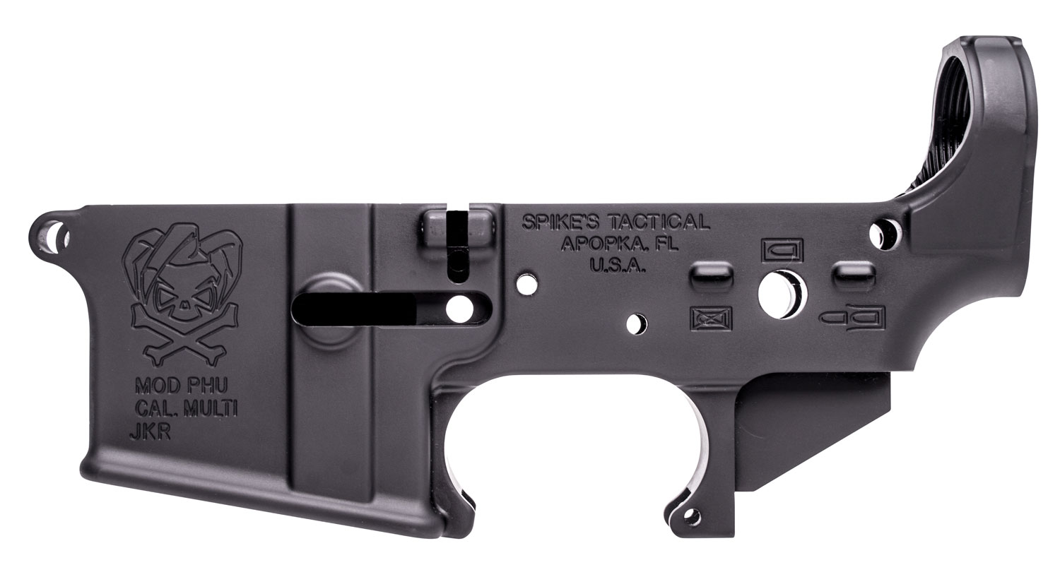 Spikes STLS024 PHU Joker Stripped Lower Receiver Multi-Caliber 7075-T6 Aluminum Black Anodized for AR-15