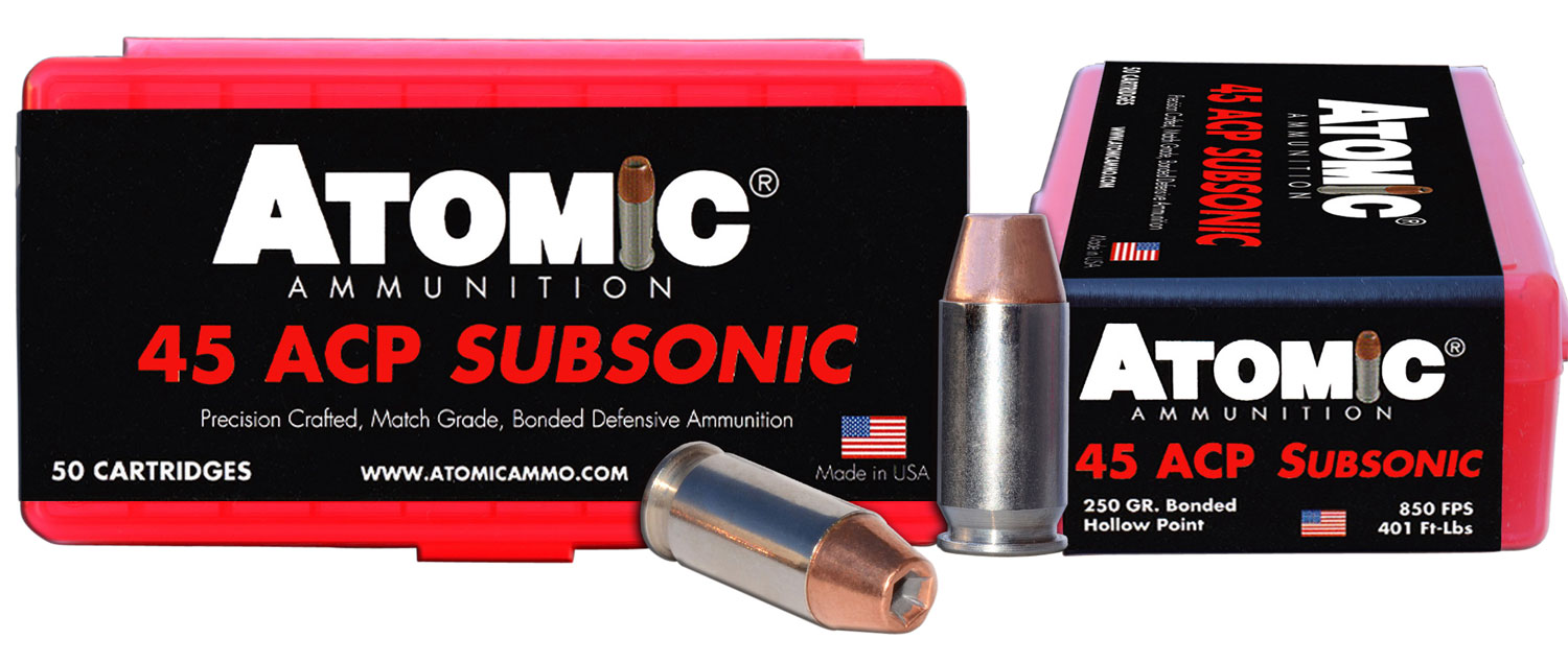 Atomic Ammunition 00439 Pistol Subsonic 45 ACP 250 gr Bonded Match Hollow Point 50 Per Box/10 Cs