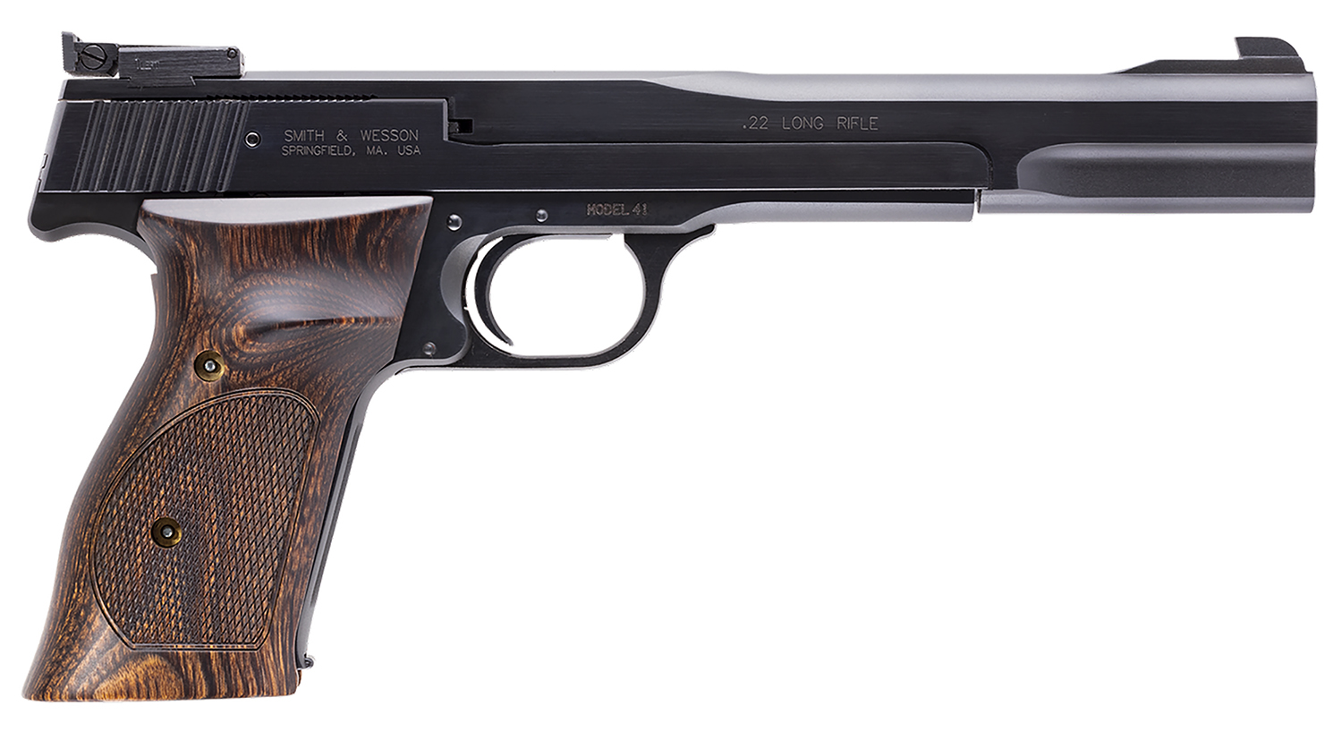 Smith  Wesson 130512 41  Full Size Frame 22 LR 101, 7 Inch Blued Button Rifled Steel Barrel, Serrated Slide  Frame, Checkered Wood Target Grip  | .22 LR | 022188305128