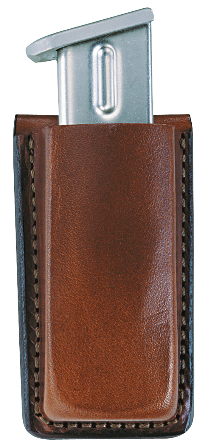 Bianchi 10734 Open Top Mag Pouch  Single Tan Leather Belt Clip Compatible w/ 9mm/10mm/40/45 Belts 1.75
