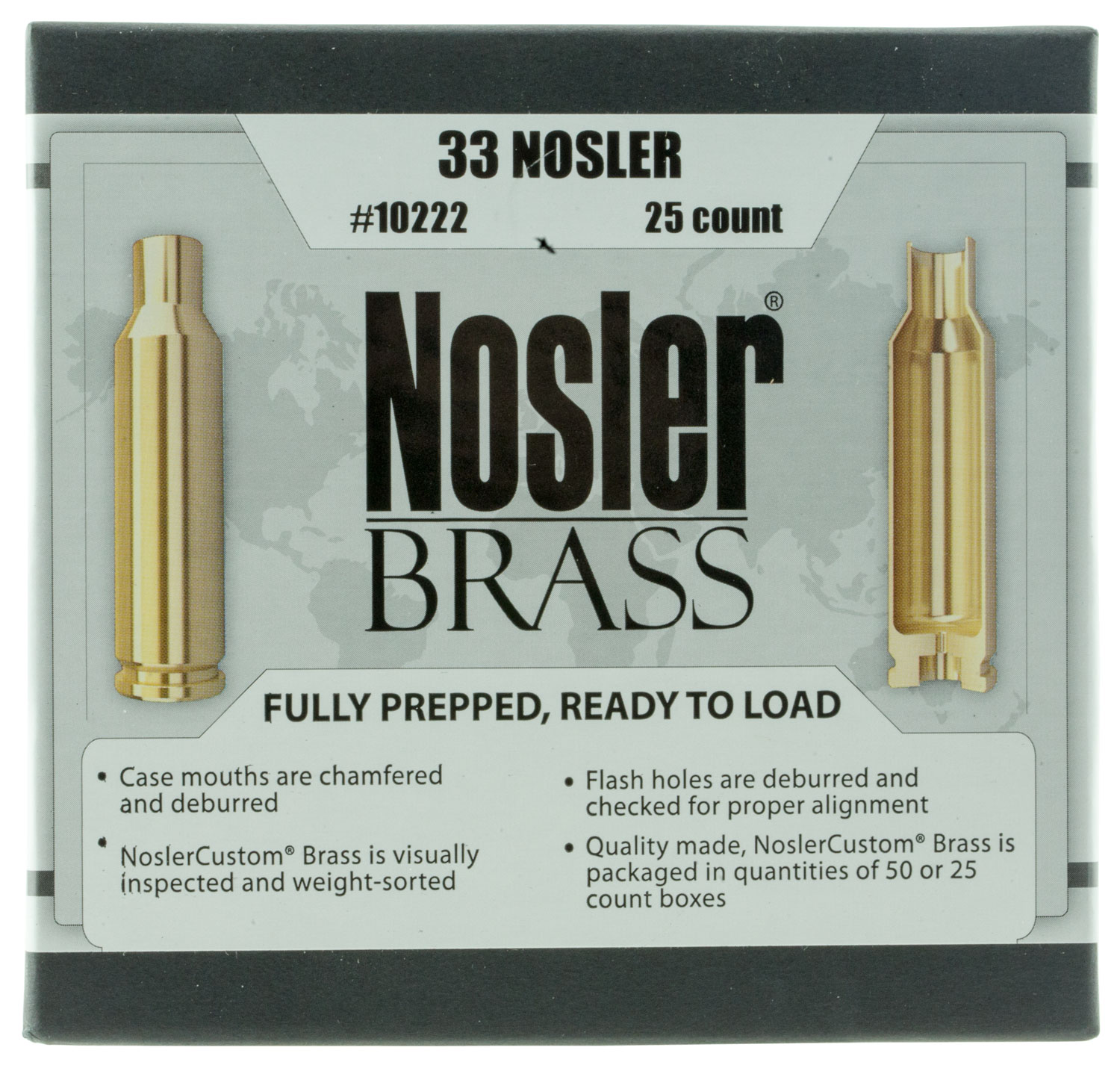 Nosler 10222 Premium Brass Unprimed Cases 33 Nosler Pistol Brass 25 Per Box