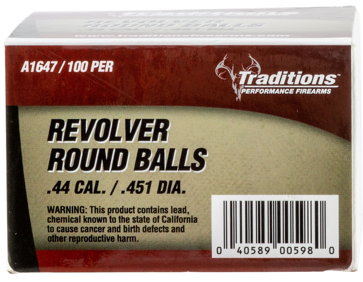 Traditions A1647 Revolver  44 Cal Lead Ball .451 Dia 140 gr 100