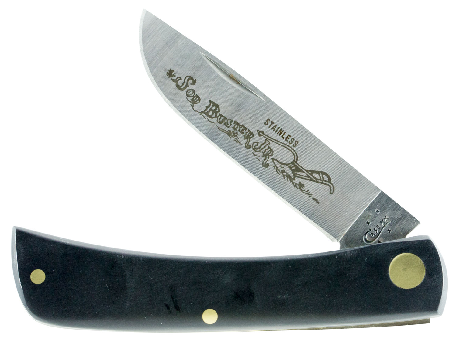 Case 00095 Sod Buster Jr. 2.80 Inch Folding Skinner Plain Etched AsGround Stainless Steel Blade Black Synthetic Handle | 021205000954