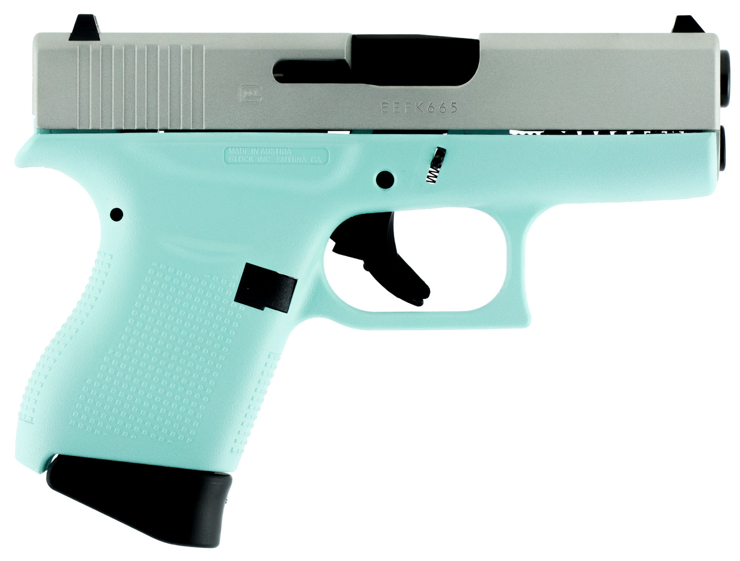 Glock PI4350201RES G43 Subcompact Double 9mm Luger 3.39 Inch 61 Robin Egg Blue Polymer Grip/Frame Silver Aluminum Cerakote | 682146001921