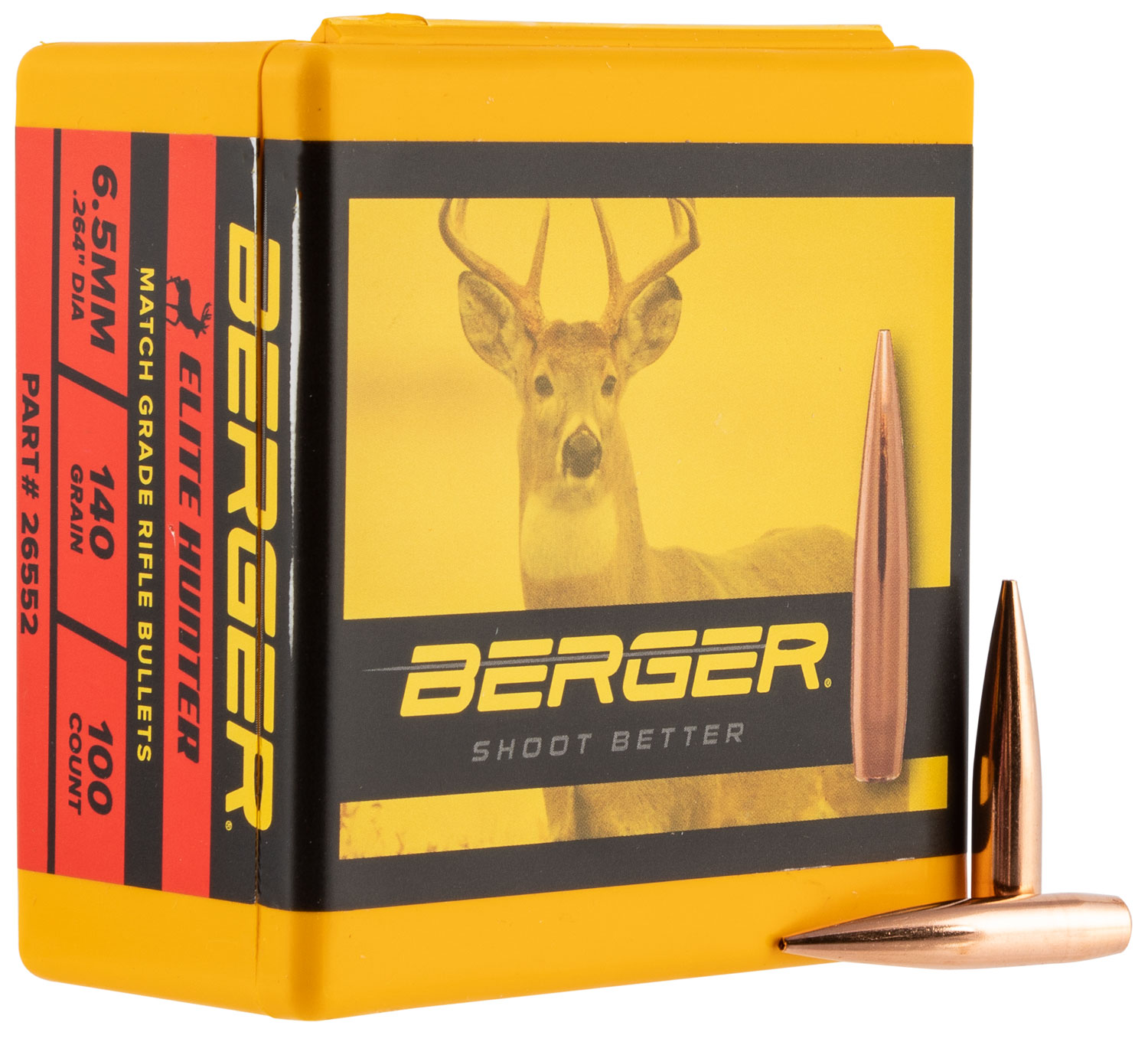 Berger Bullets 26552 Elite Hunter  6.5mm .264 140 gr Boat-Tail (BT) 100 Per Box