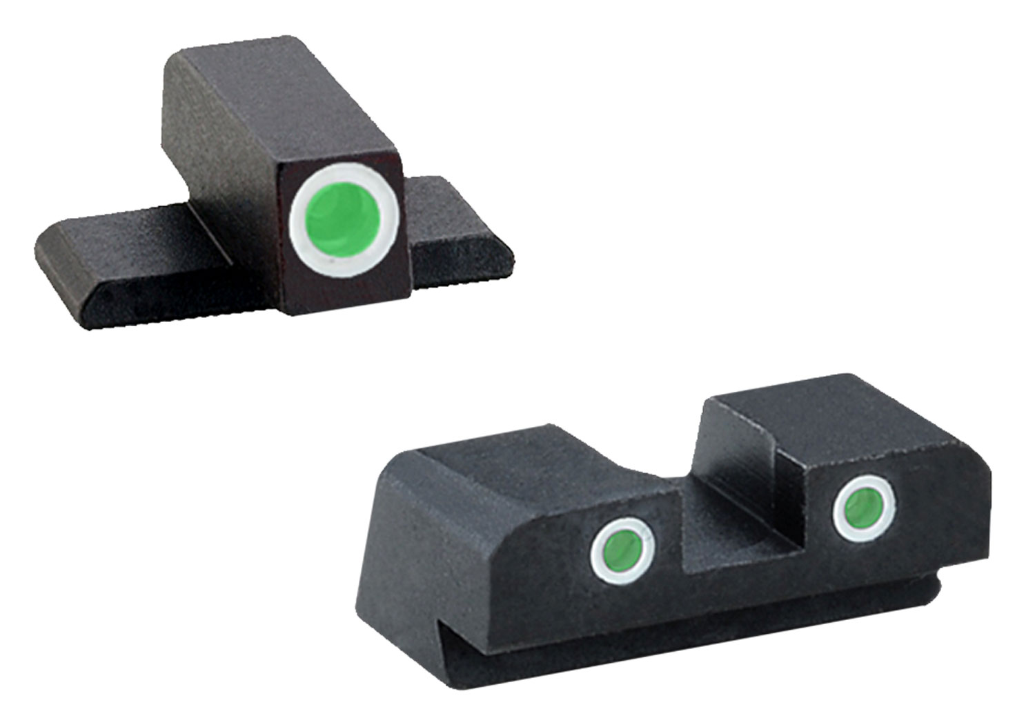 AmeriGlo XD191 Classic 3-Dot Night Sight Set Tritium Green with White Outline Front, Green with White Outline Rear Black Frame for Springfield XD-S,XD,XD-M