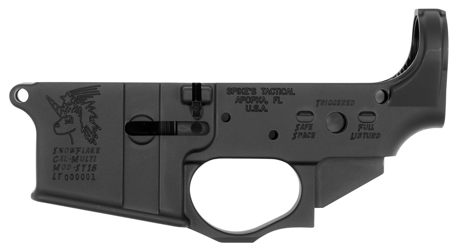 Spikes STLS030 Snowflake Stripped Lower Receiver Multi-Caliber 7075-T6 Aluminum Black Anodized for AR-15