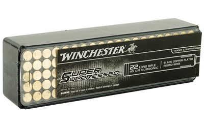 Winchester Ammo SUP22LR Super Suppressed  22LR 45gr Black Copper Plated Round Nose 100 Per Box/20 Case  | .22 LR | 020892104037