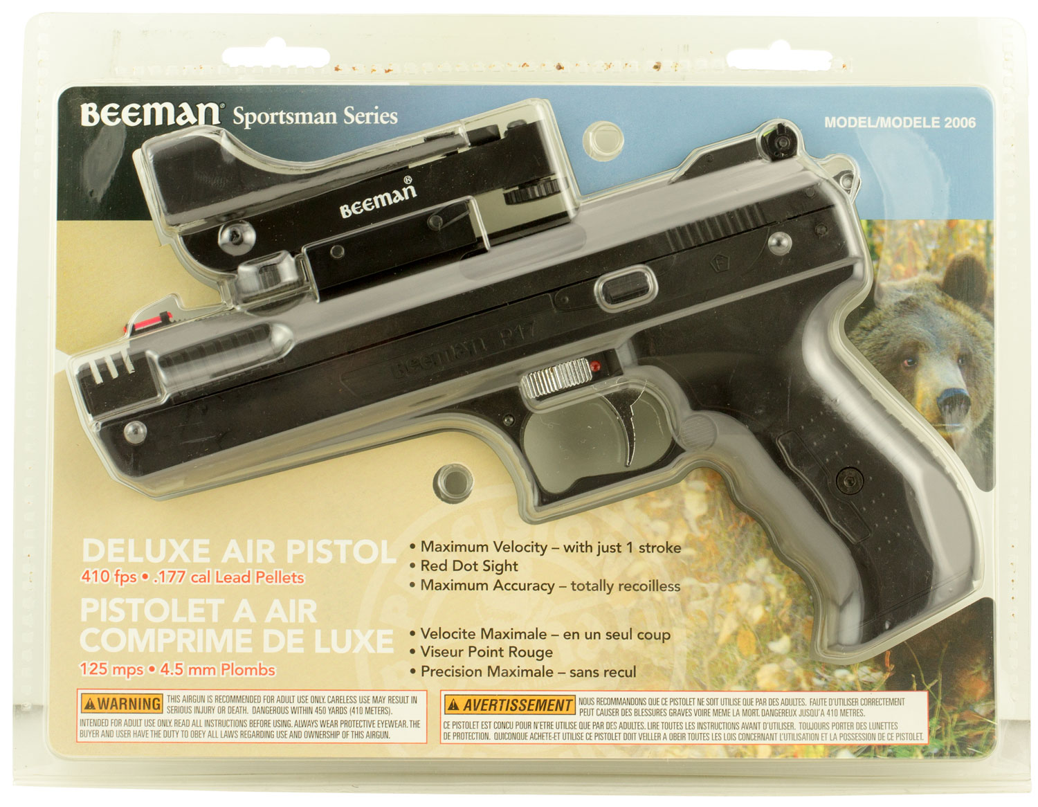 Beeman 2006 P17 Deluxe Pellet Pistol with Red Dot Air Pistol Pump Air .177 Pellet 1 rd Black Polymer Frame Blued Aluminum Slide | 026785020064