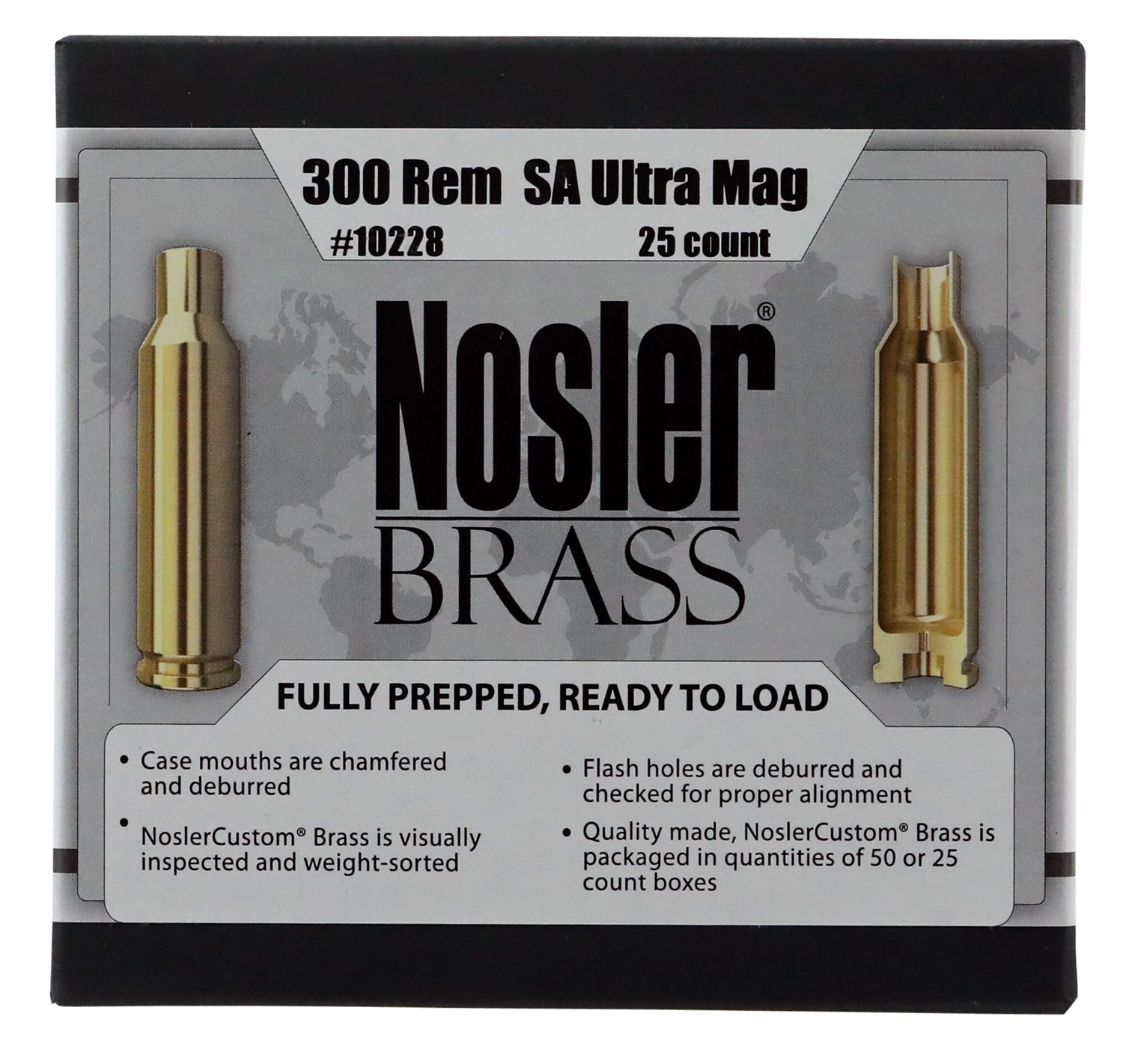 Nosler 10228 Unprimed Cases  300 Rem SAUM Rifle Brass 25 Per Box