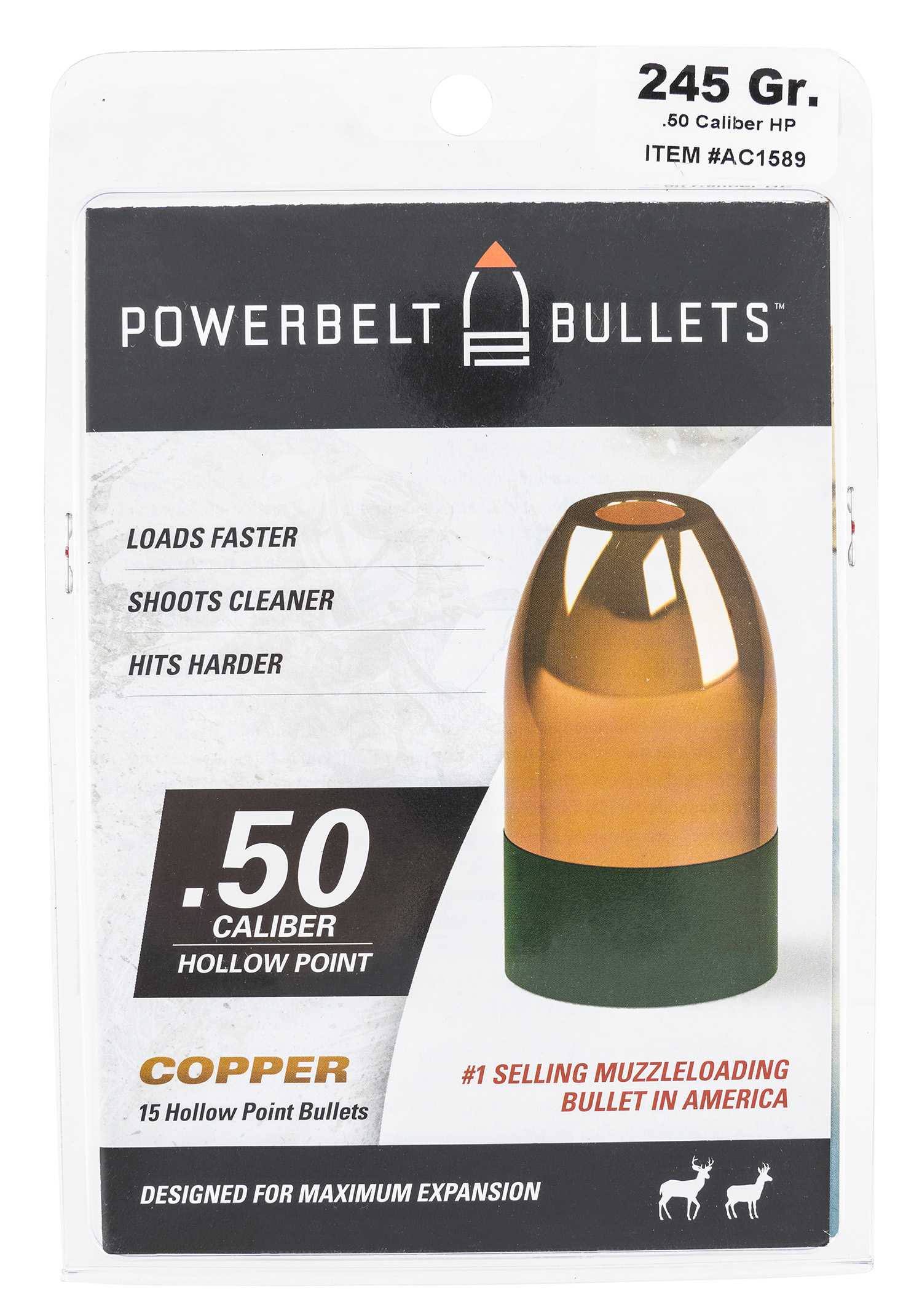 PowerBelt Bullets AC1589 Powerbelt Muzzleloader 50 Cal Hollow Point (HP) 245 gr 15
