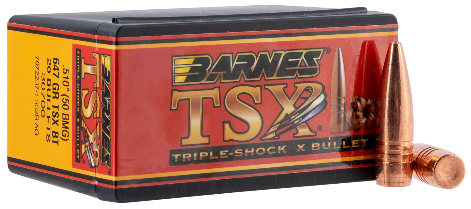 Barnes Bullets 30700 TSX  50 BMG .510 647 gr TSX Boat-Tail 20 Per Box