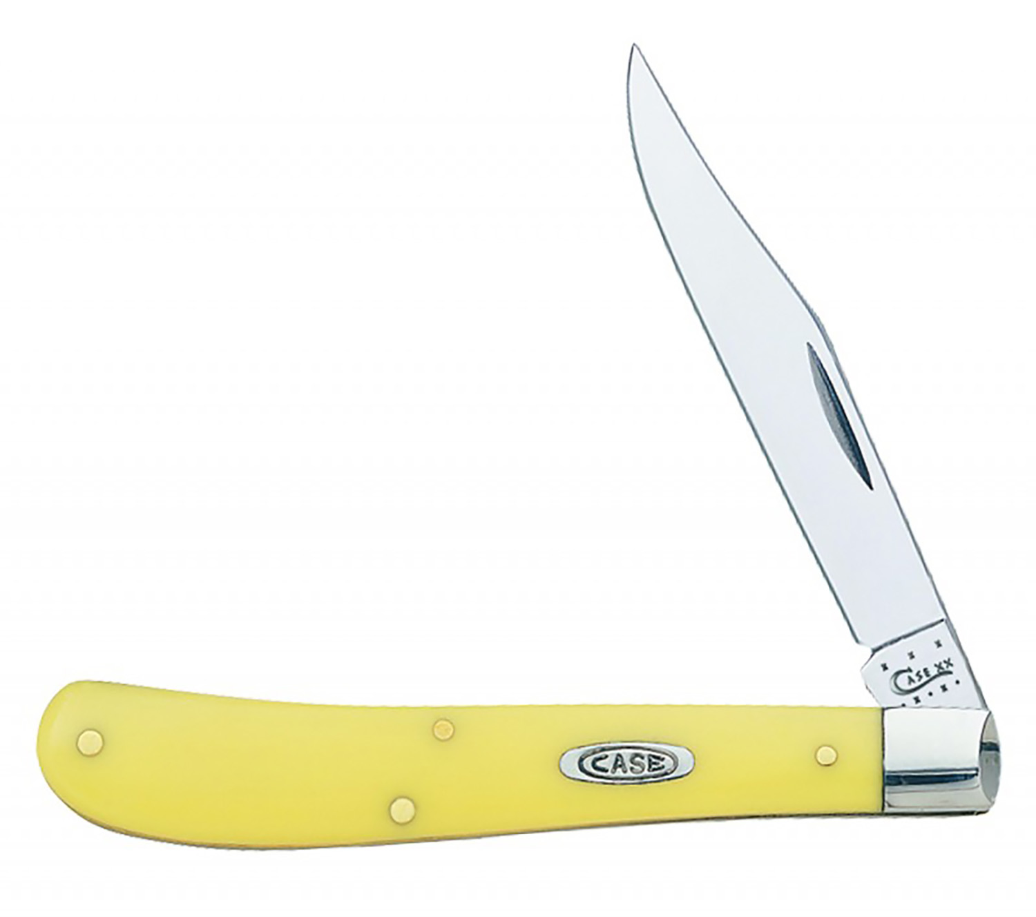 Case 031 S Trapper Slimline 3.25 Inch Folding Clip Point Plain Tumble Polish Chrome Vanadium Steel Blade Yellow Synthetic Handle | 021205000312