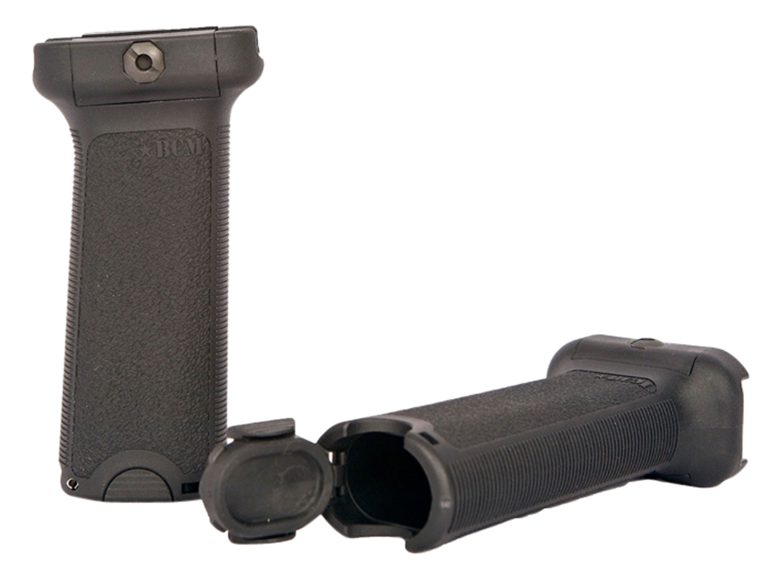 BCM GFVGBLK BCMGunfighter Vertical Grip Made of Polymer With Black Aggressive Textured Finish with Storage Compartment for Picatinny Rail