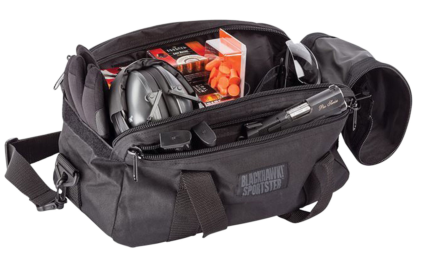 Blackhawk 74RB02BK Sportster Pistol Range Bag Black 600D Polyester with 2 Pistol Rugs, STRIKE Webbing, Foam Padding & Self-Healing Zippers 16