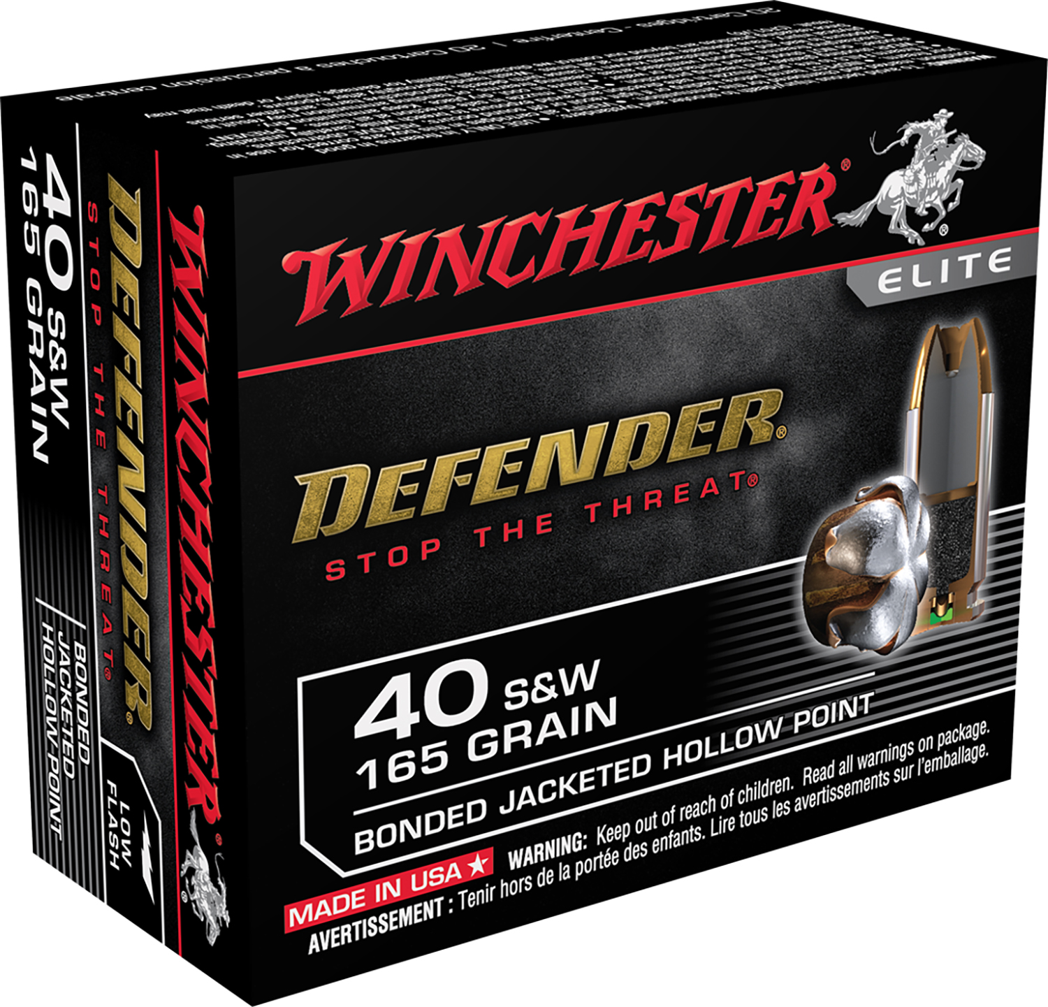 Winchester Ammo S40SWPDB Defender  40SW 165gr Bonded Jacket Hollow Point 20 Per Box/10 Case  | .40 SW | 020892217850