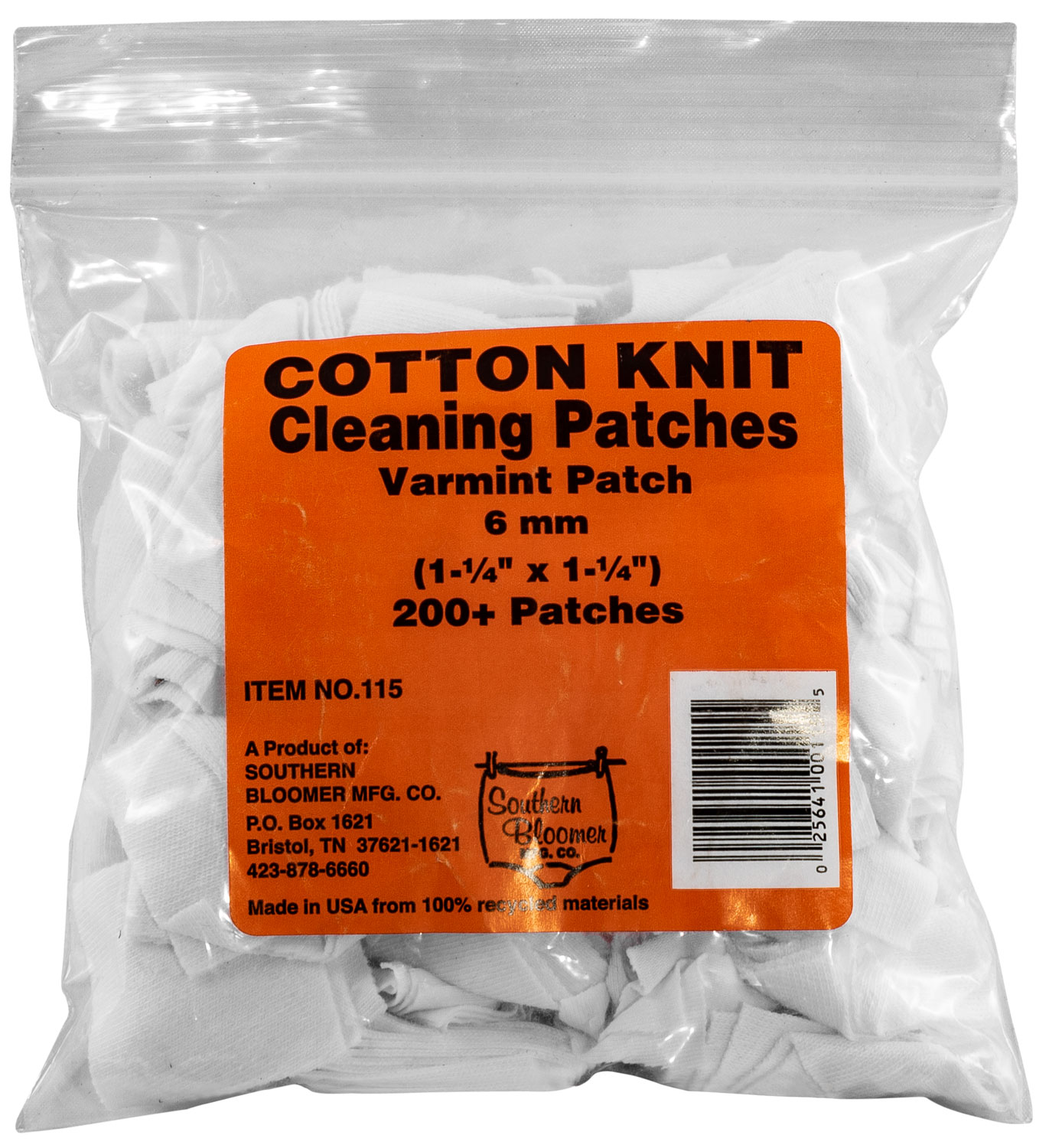 Southern Bloomer 115 Cleaning Patches  6mm Cotton 200 Per Pack  | 6mm | 025641001155