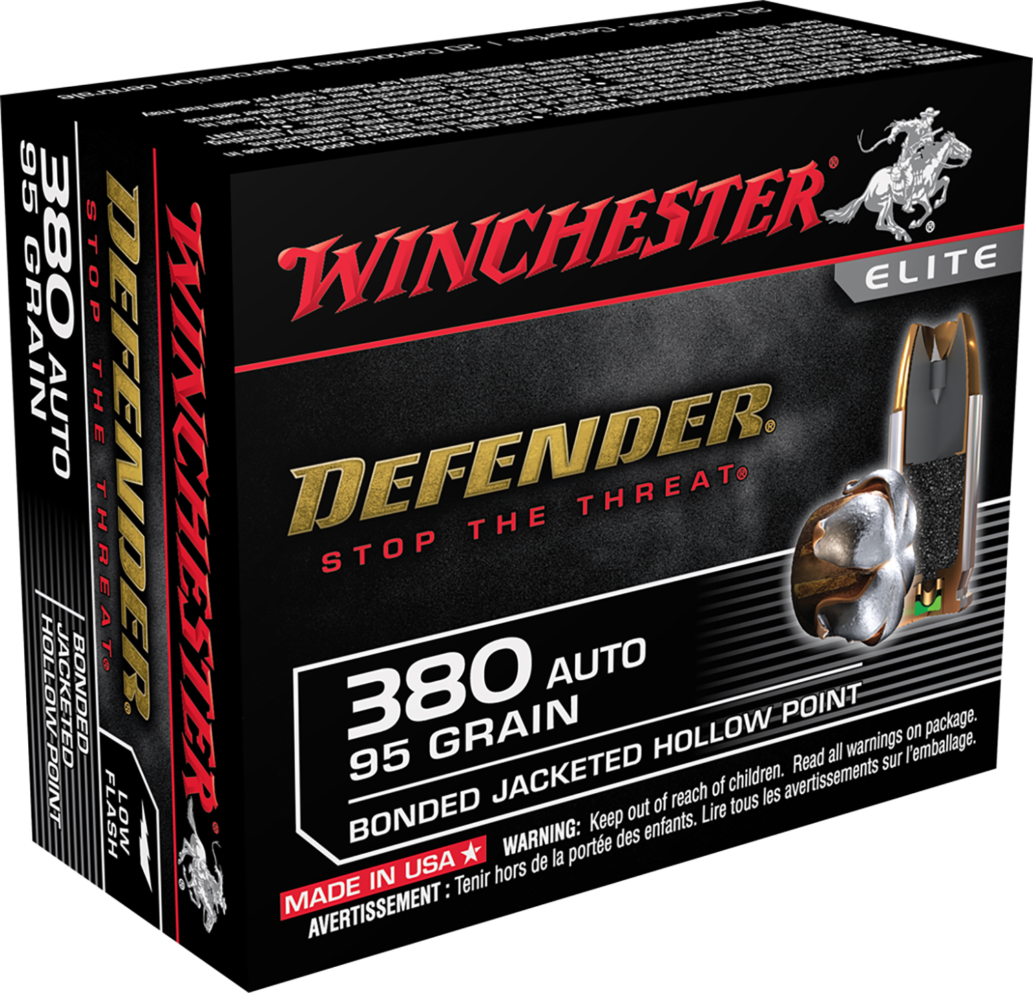 Winchester Ammo S380PDB Defender  380ACP 95gr Bonded Jacket Hollow Point 20 Per Box/10 Case  | .380 ACP | 020892218642