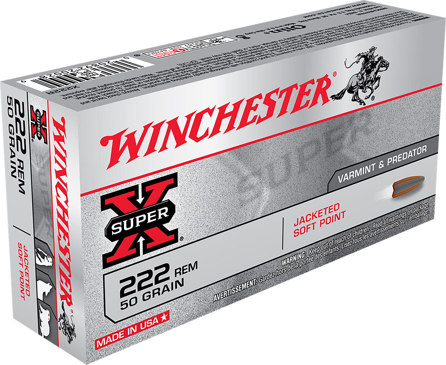 Winchester Ammo X222R Super X  222Rem 50gr Jacketed Soft Point 20 Per Box/10 Case  | .222 REM | 020892200289