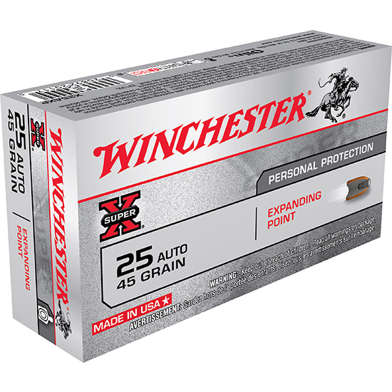 Winchester Ammo X25AXP Super X  25 ACP 45 gr Expanding Point 50 Per Box/ 10 Case  | .25 ACP | 020892201170