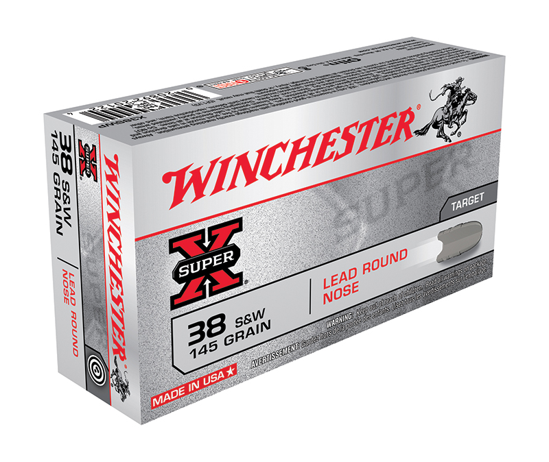 Winchester Ammo X38SWP Super X  38 SW 145 gr Lead Round Nose 50 Per Box/ 10 Case  | .38 SPL | 020892201224