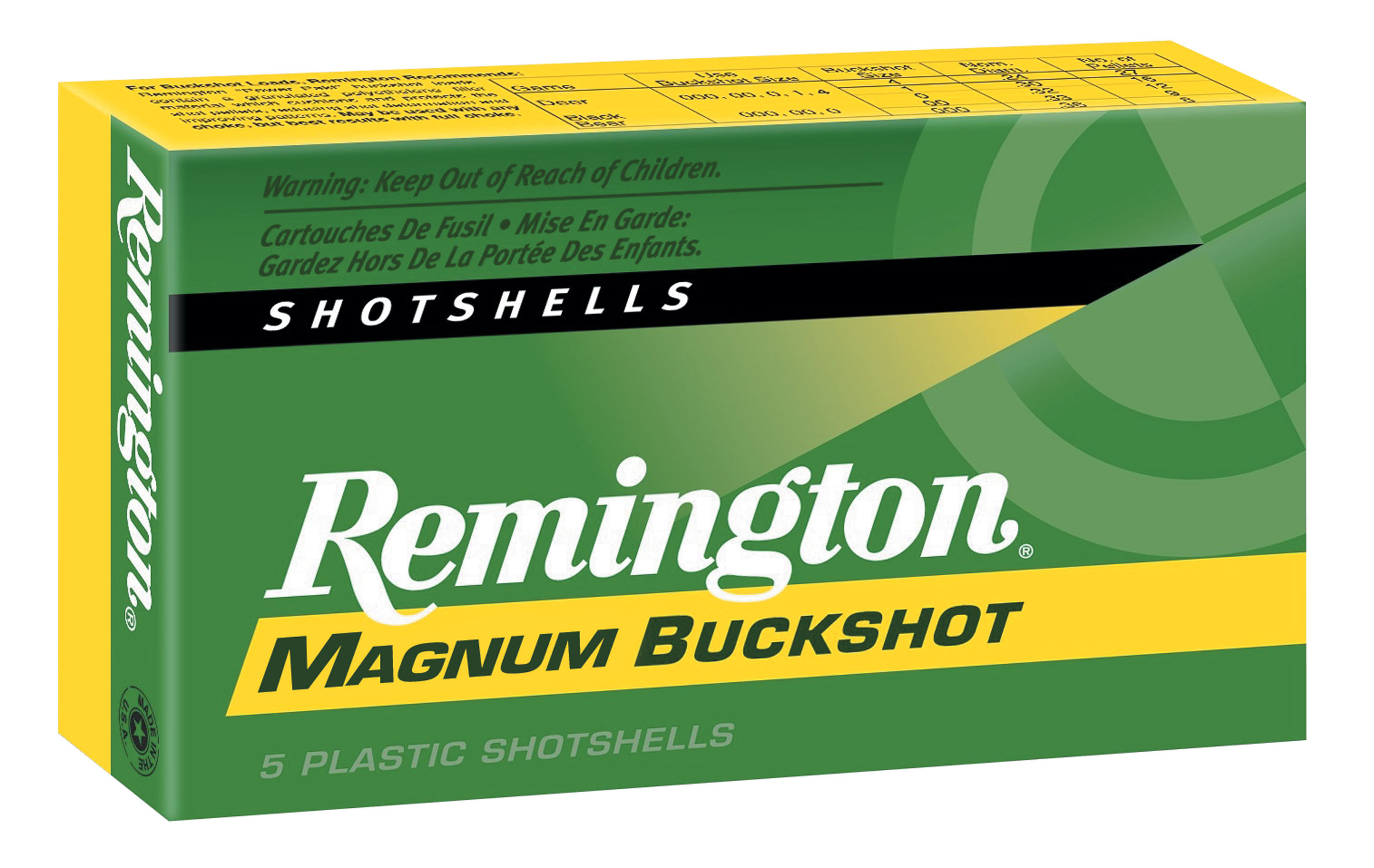 Remington Express Magnum Buckshot Shotgun Ammo 12 ga 3 Inch 4 dr 10 plts #000 1225 fps - 5/box | 047700020501 | Remington | Ammunition | Shotshell | A12HB000