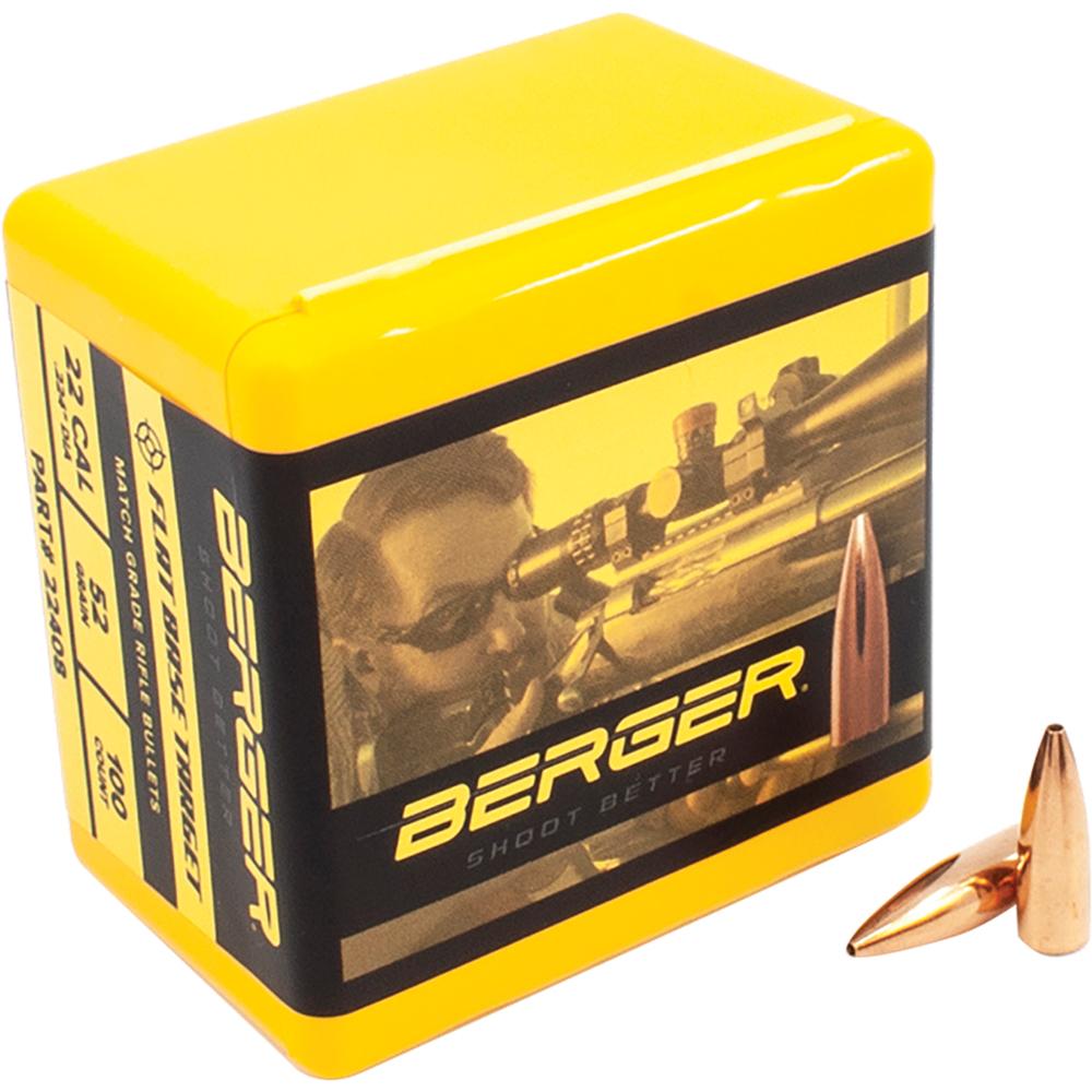 Berger Bullets 22408 Target Match Grade 22 Cal .224 52 gr Flat Base (FB) 100 Per Box