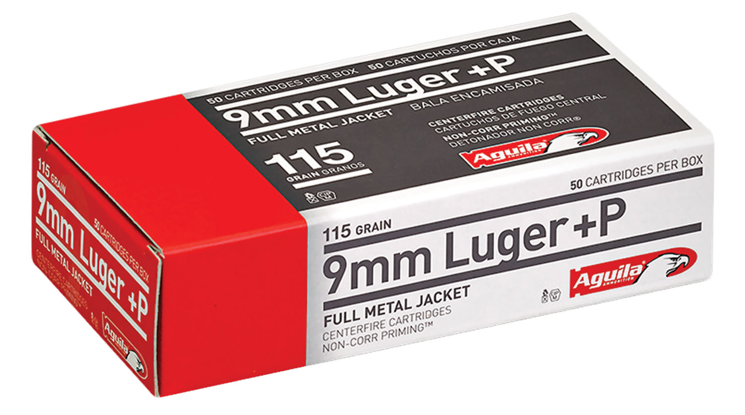 Aguila 1E092118 Target & Range  9mm Luger +P 115 gr 1250 fps Full Metal Jacket (FMJ) 50 Bx/20 Cs