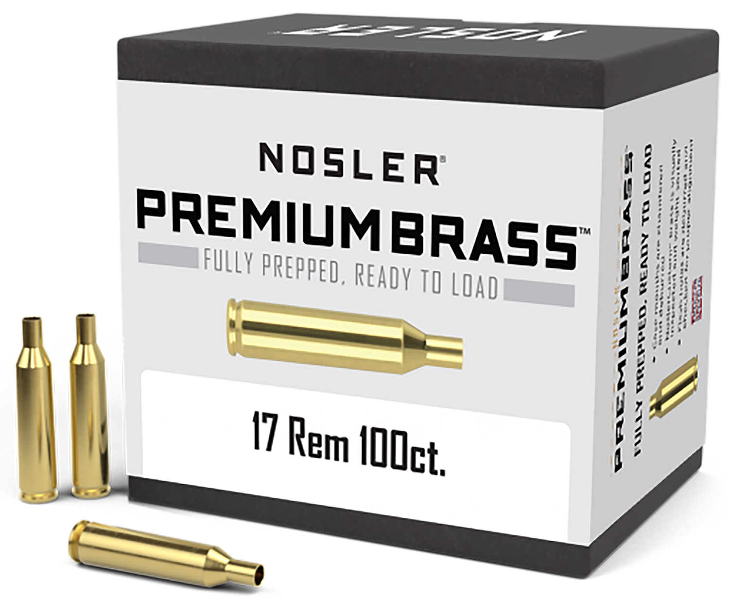 Nosler 10128 Premium Brass Unprimed Cases 17 Rem Rifle Brass 100 Per Box