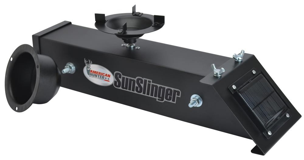 American Hunter 30580 SunSlinger Feeder Kit 16 Programs 1-30 Seconds Duration Black Powder Coated Features a Solar Charger