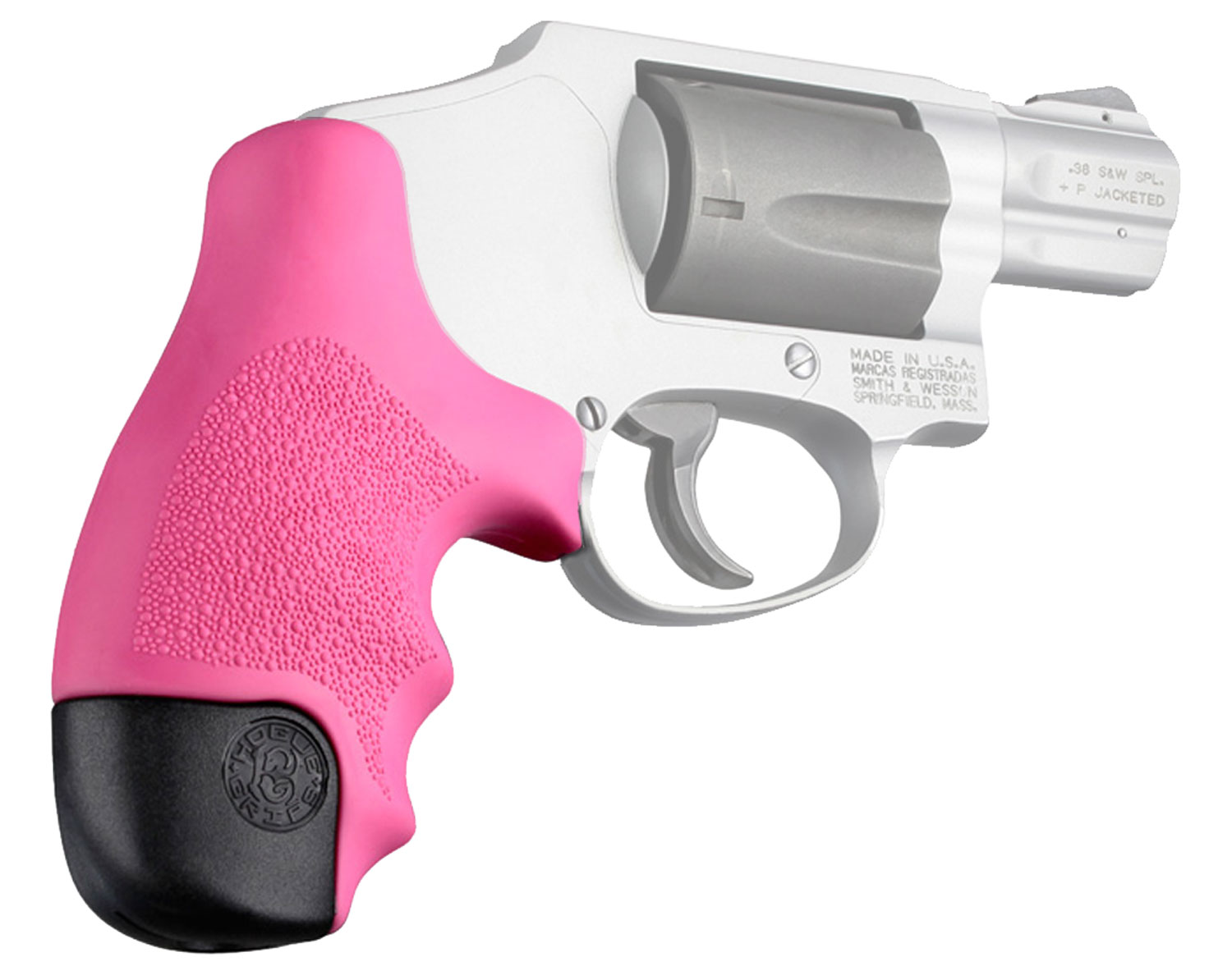 Hogue 60027 OverMolded Tamer  Cobblestone Pink Rubber with Finger Grooves for S&W J Frame Centennial with Round Butt, Bodyguard