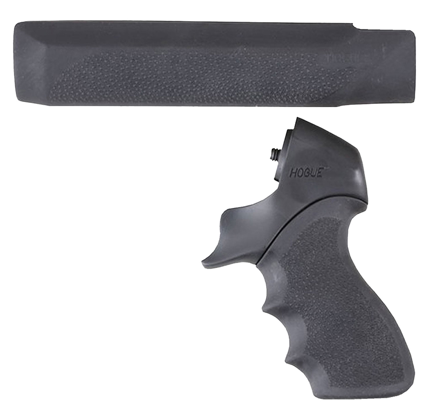 Hogue 05015 OverMolded Tamer Pistol Grip & Forend Black Rubber with Finger Grooves, Polymer Forend for Mossberg 500 12  Gauge
