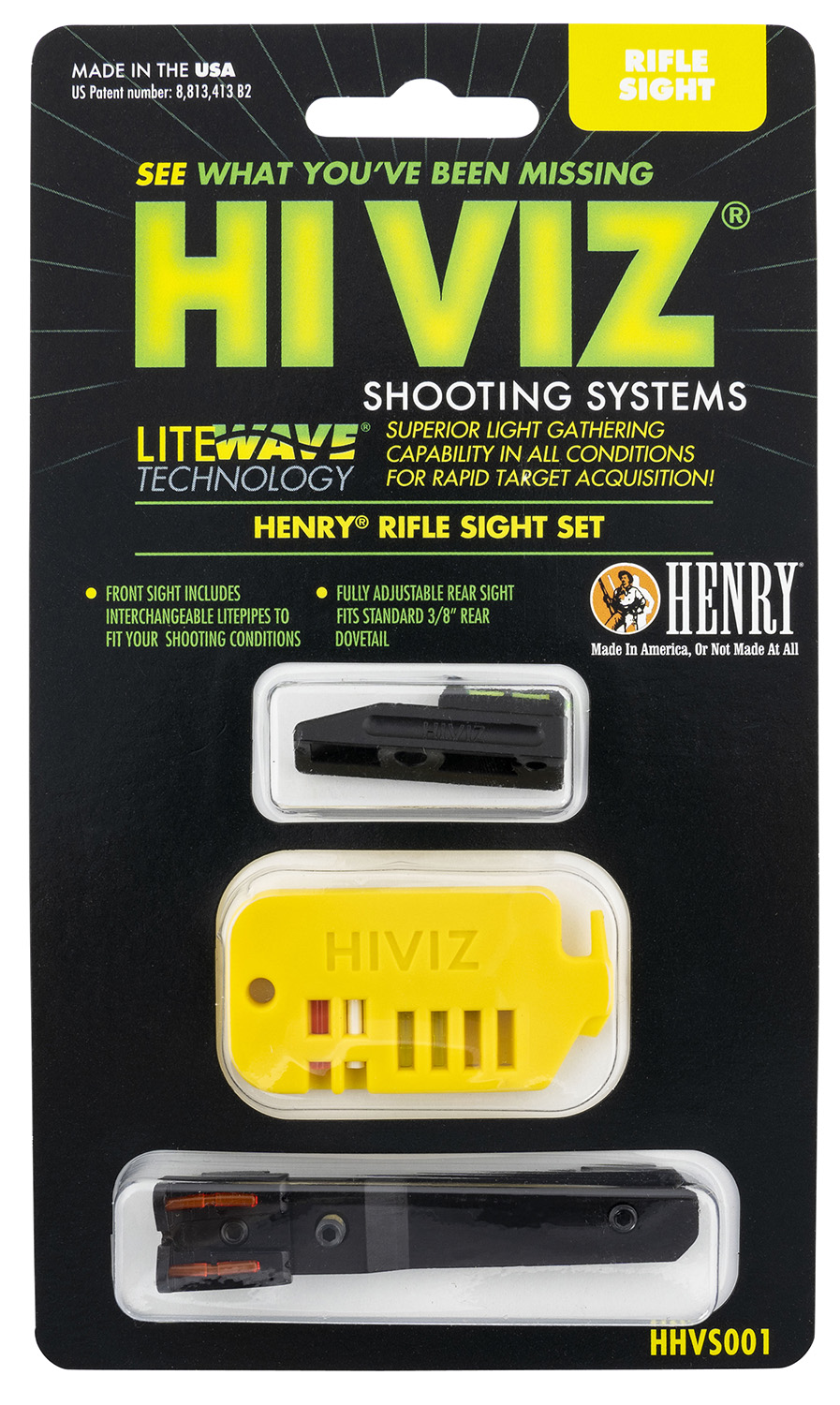HiViz HHVS001 Interchangeable Front Sight Black, Green, Red, White LitePipes Black for Henry Lever Action