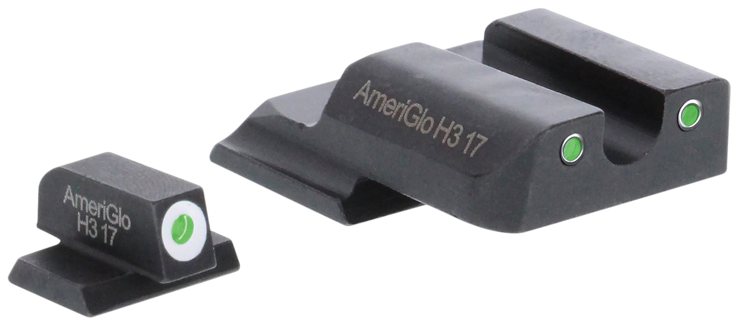 AmeriGlo SW145 Classic 3-Dot Night Sight Set Tritium Green with White Outline Front & Rear Black Frame for S&W M&P Shield