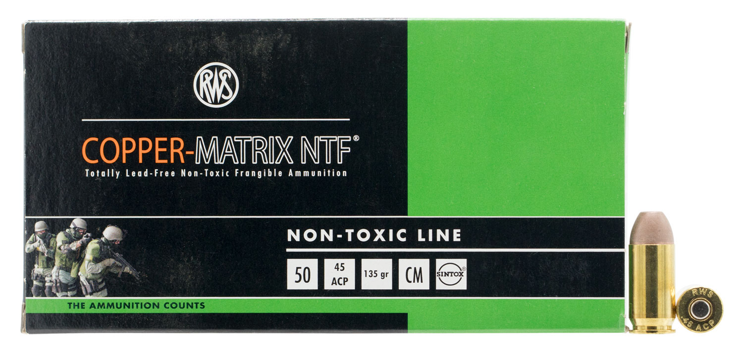 204540050 NTF RWS Copper-Matrix 
45 ACP 135 GR Non-Tox Frangible 50 Bx/10 Cs
