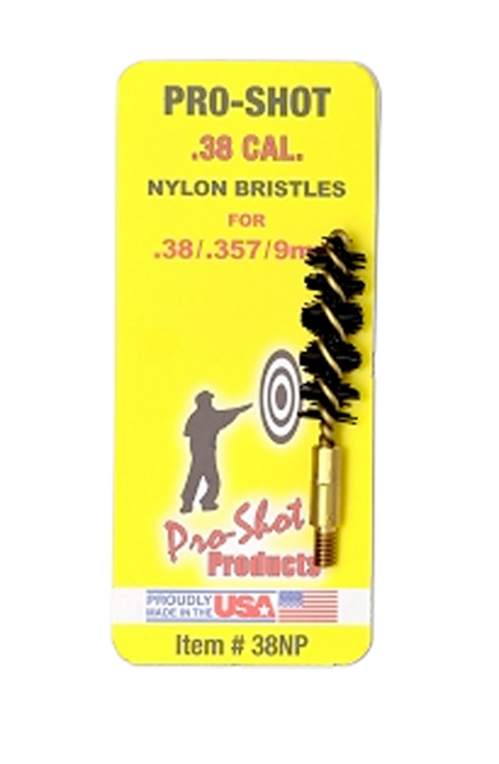 ProShot 38NP Bore Brush  9mm Pistol 832 Thread Nylon Bristles Brass Core | 709779100736