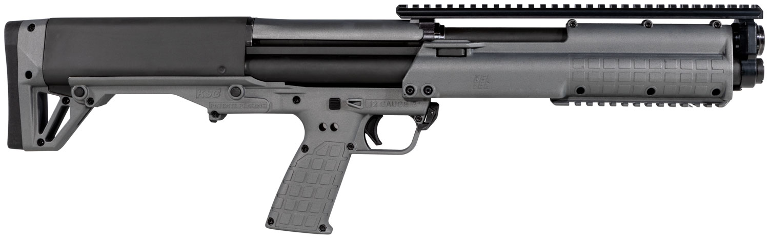 KelTec KSGGY KSG  Sports South Exclusive 12 Gauge 141 3 Inch 18.50 Inch Barrel, Exclusive Tactical Gray Fixed Bullpup Stock, Includes Picatinny Rails | 640832006094