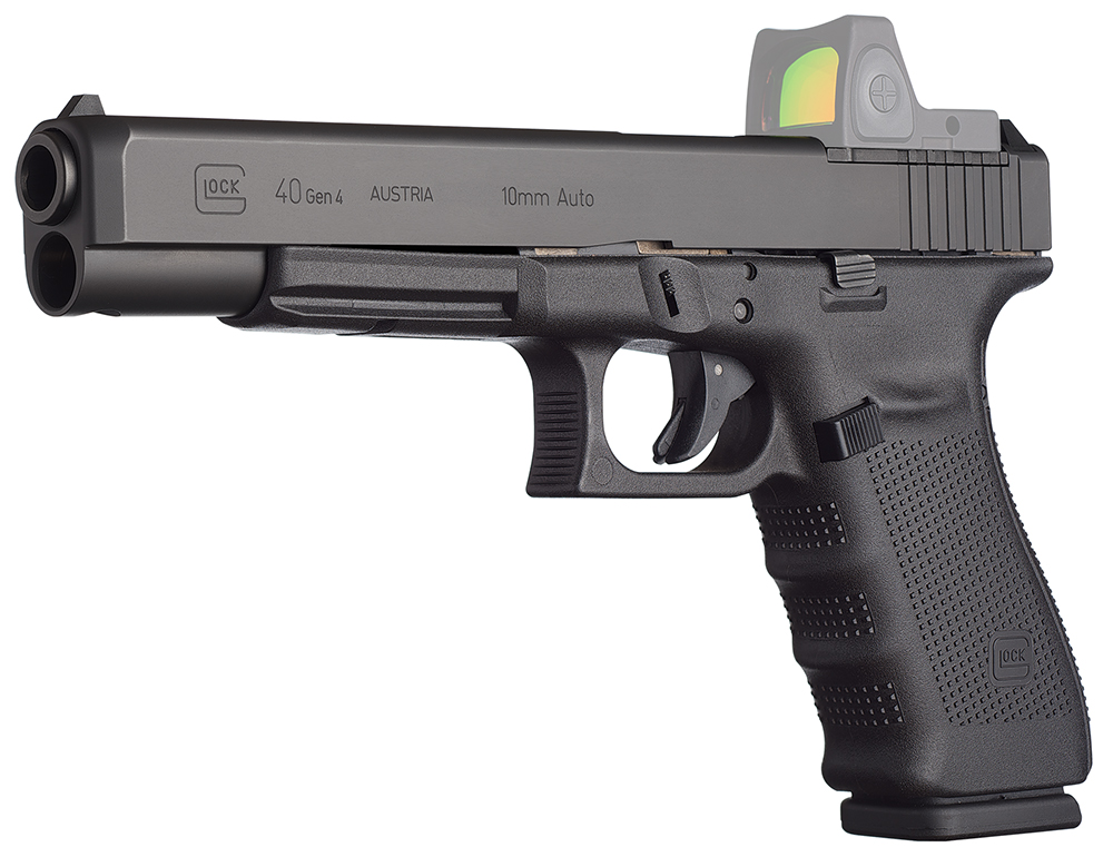 Glock PG4030101MOS G40 Gen4 MOS 10mm Auto 6.02 Inch 101 Overall Black Finish with Long Steel with MOS Cuts Slide, Finger Grooved Rough Texture Interchangeable Backstrap Grip  Adjustable Sights | 10mm | 764503002656