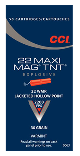 CCI Maxi-Mag TNT Rimfire Ammunition .22 WMR 30 gr HP 2200 fps 50/ct