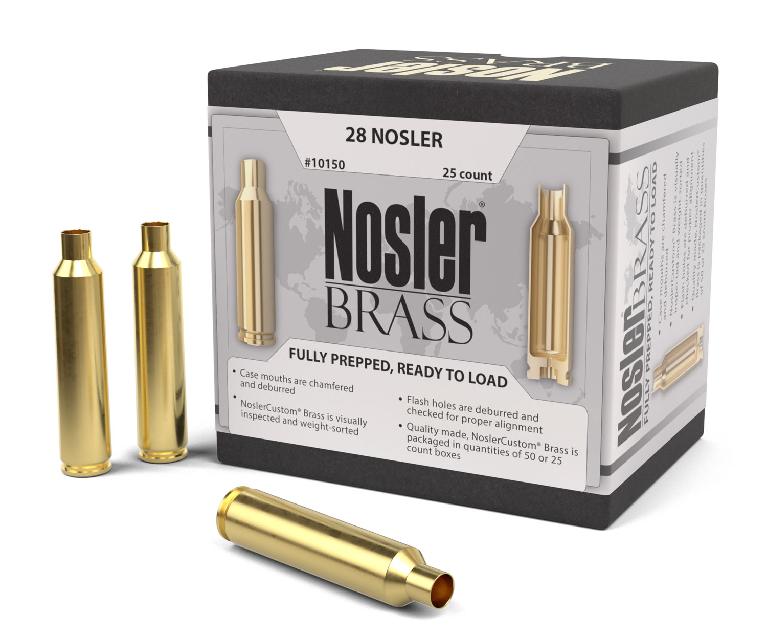 Nosler 10150 Premium Brass Unprimed Cases 28 Nosler Rifle Brass 25 Per Box