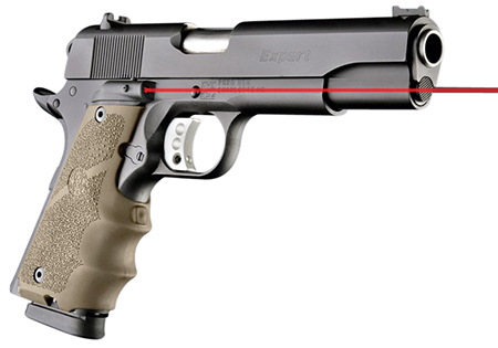 Hogue 45083 OverMolded Laser Enhanced Grip 5mW Red Laser with 630-670nM Wavelength & Finger Groove Flat Dark Earth Rubber Material with Cobblestone Finish for 1911 Government