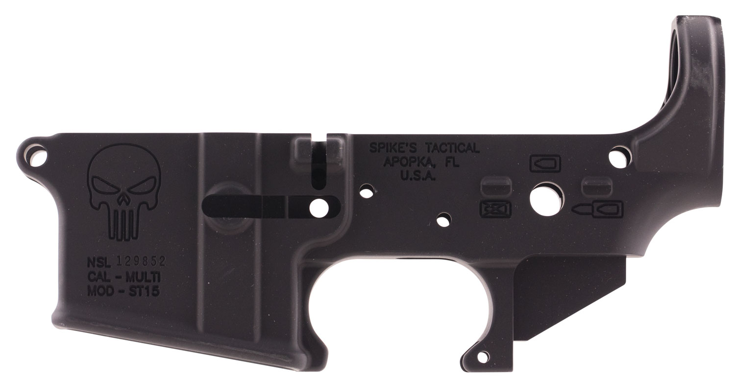 Spikes STLS015 Punisher Stripped Lower Receiver Multi-Caliber 7075-T6 Aluminum Black Anodized for AR-15