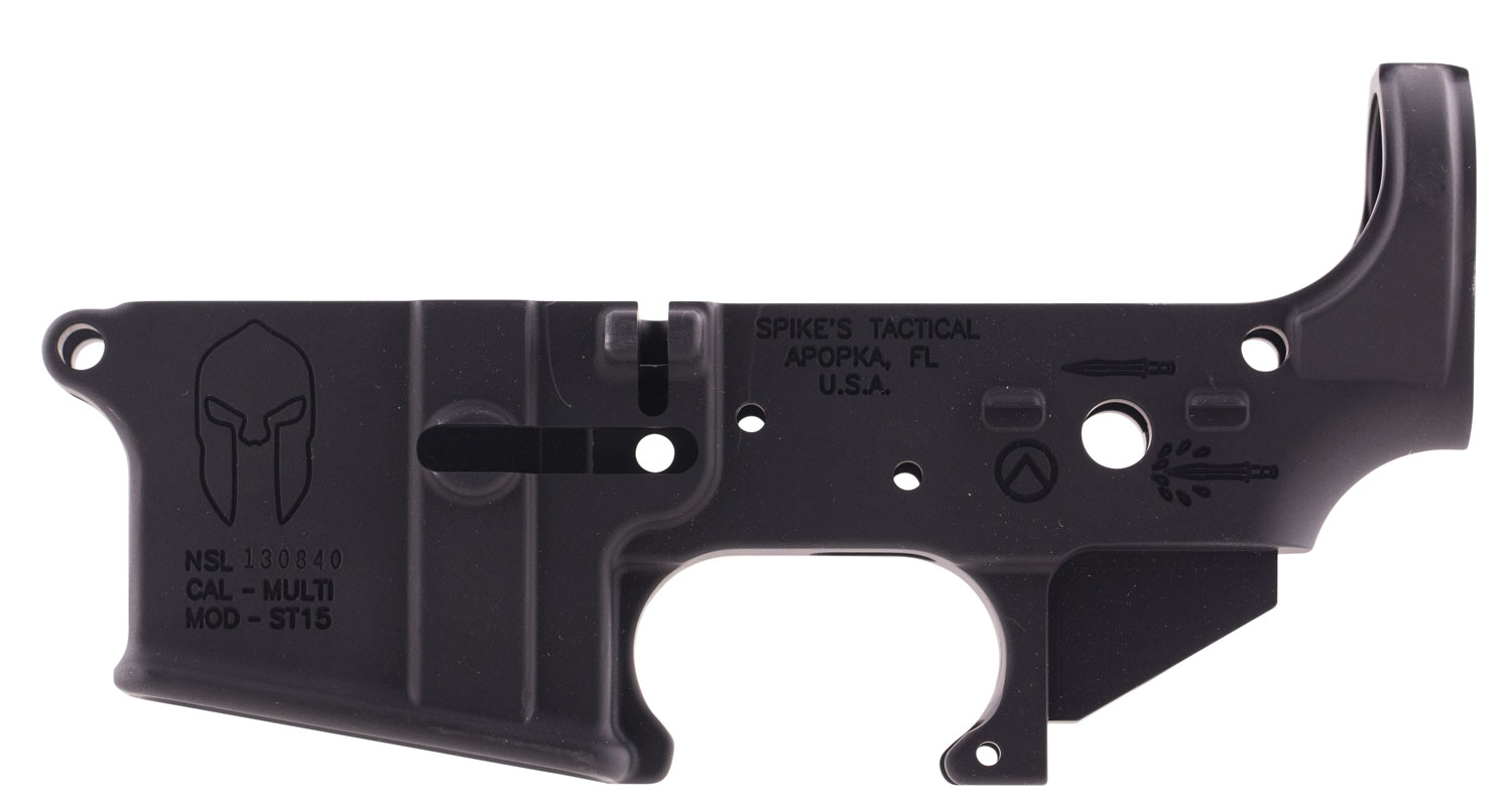 Spikes STLS021 Spartan Stripped Lower Receiver Multi-Caliber 7075-T6 Aluminum Black Anodized for AR-15