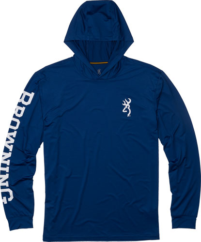 BROWNING HOODED L-SLEEVE TECH T-SHIRT NAVY BLUE MED | 023614956198