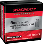 Winchester Ammo WB9JHP115X Centerfire Handgun Reloading 9mm 115gr Jacketed Hollow Point 100 Per Box/10 Case | 020892634206