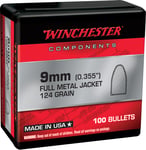 Winchester Ammo WB9MC124X Centerfire Handgun Reloading 9mm 124gr Full Metal Jacket 100 Per Box/10 Case | 020892634268